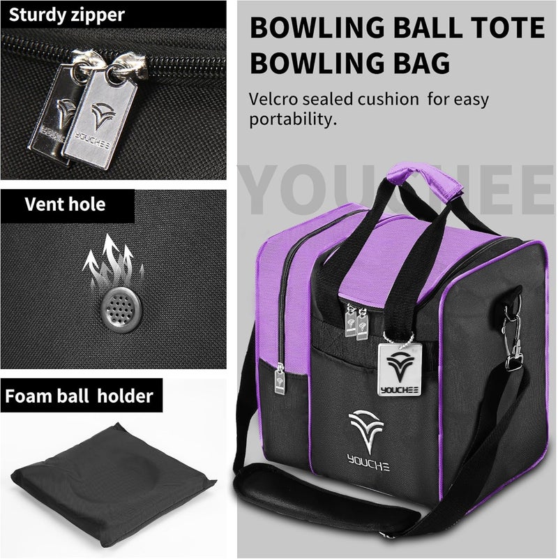 Yoochee Single Ball Bowling Tote Bag with Padded Ball Holder, Fits Bowling Shoes Up to Men’s Size 14, Durable Full-Size Bowling Bag with Accessory Pockets for Practice & League Play - Image 4